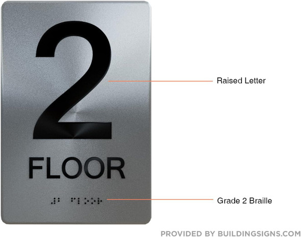Floor Number Sign Tactile Graphics Grade 2 Braille Text With Raised Letters Aluminum, Safety Sign For Office, School Hospital,Brush Silver (Sensation Line)
