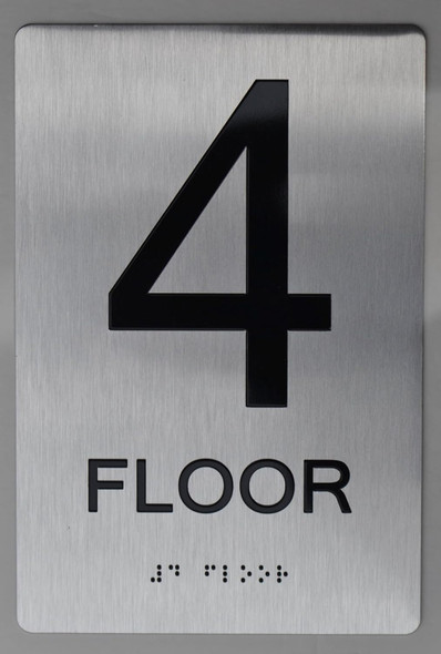 Floor Number Sign Tactile Graphics Grade 2 Braille Text With Raised Letters Aluminum, Safety Sign For Office, School Hospital,Brush Silver (Sensation Line)