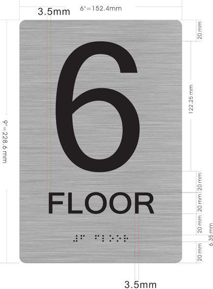 Floor Number Sign Tactile Graphics Grade 2 Braille Text With Raised Letters Aluminum, Safety Sign For Office, School Hospital,Brush Silver (Sensation Line)