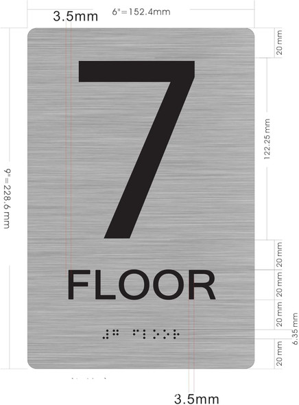 Floor Number Sign Tactile Graphics Grade 2 Braille Text With Raised Letters Aluminum, Safety Sign For Office, School Hospital,Brush Silver