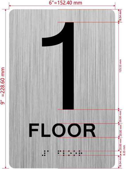 Floor number sign with Raised letters/Image & Grade 2 Braille - Includes Red Adhesive pad for Easy Installation - The park Ave Line (1st Floor)