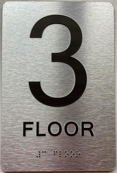 Floor number  with Raised letters/Image & Grade 2 Braille - Includes Red Adhesive pad for Easy Installation - The park Ave Line (3rd Floor)