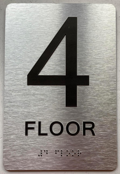 Floor number sign with Raised letters/Image & Grade 2 Braille - Includes Red Adhesive pad for Easy Installation - The park Ave Line (4th Floor)