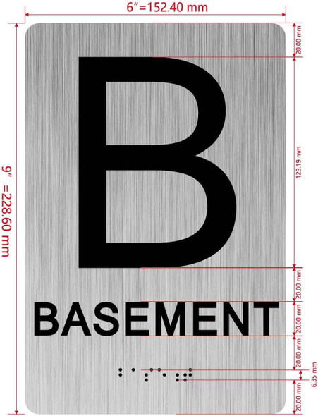 Floor number sign with Raised letters/Image & Grade 2 Braille - Includes Red Adhesive pad for Easy Installation - The park Ave Line (Basement)