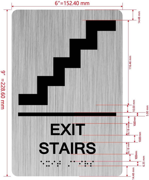 Floor number sign with Raised letters/Image & Grade 2 Braille - Includes Red Adhesive pad for Easy Installation - The park Ave Line (EXIT STAIRS)