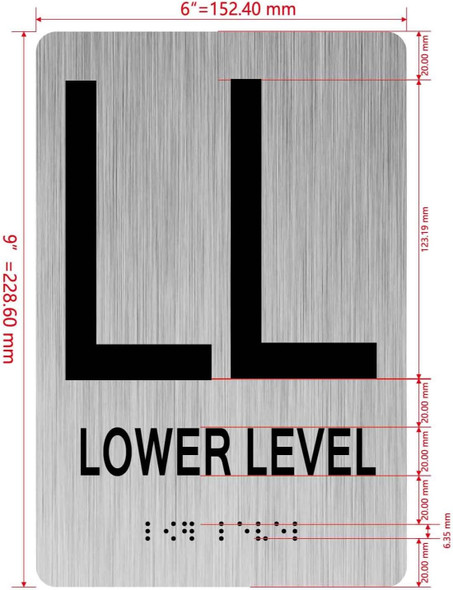 Floor number sign with Raised letters/Image & Grade 2 Braille - Includes Red Adhesive pad for Easy Installation - The park Ave Line (Lower Level)