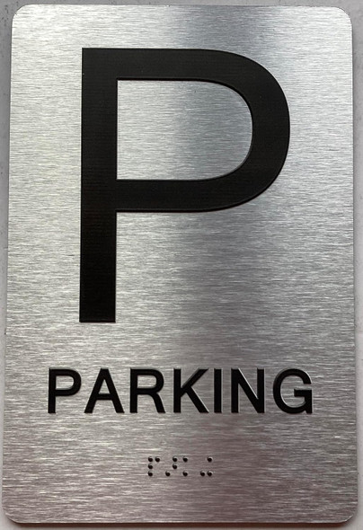 Floor number sign with Raised letters/Image & Grade 2 Braille - Includes Red Adhesive pad for Easy Installation - The park Ave Line (Parking Floor)
