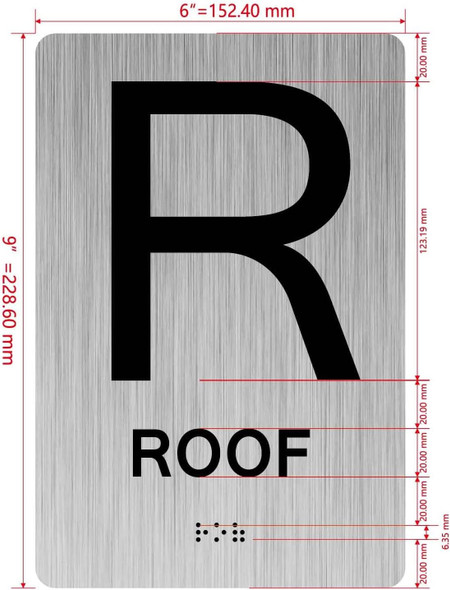 Floor number sign with Raised letters/Image & Grade 2 Braille - Includes Red Adhesive pad for Easy Installation - The park Ave Line (Roof Floor)