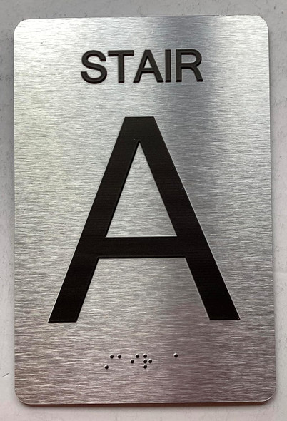 Floor number sign with Raised letters/Image & Grade 2 Braille - Includes Red Adhesive pad for Easy Installation - The park Ave Line (STAIR A)