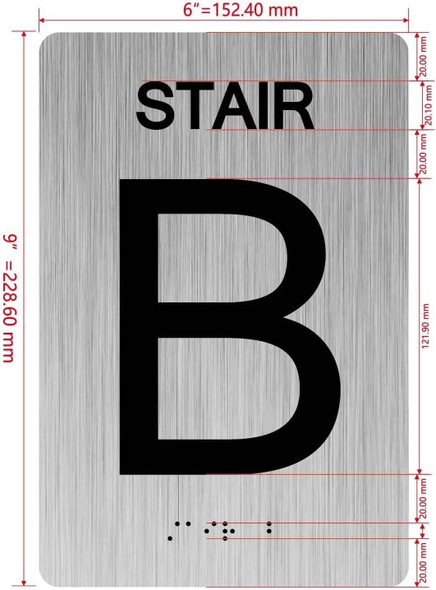 Floor number sign with Raised letters/Image & Grade 2 Braille - Includes Red Adhesive pad for Easy Installation - The park Ave Line (STAIR B)