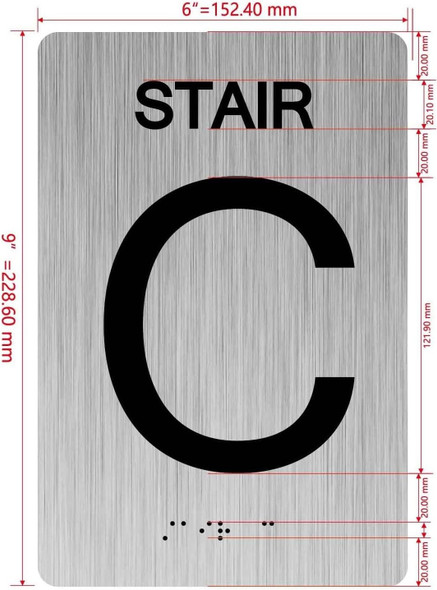 Floor number sign with Raised letters/Image & Grade 2 Braille - Includes Red Adhesive pad for Easy Installation - The park Ave Line (STAIR C)