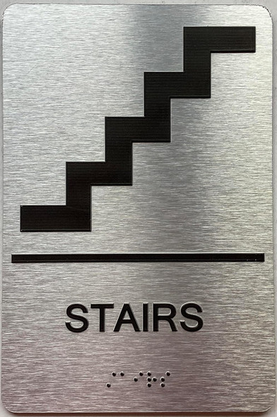 Floor number sign with Raised letters/Image & Grade 2 Braille - Includes Red Adhesive pad for Easy Installation - The park Ave Line (STAIRS)