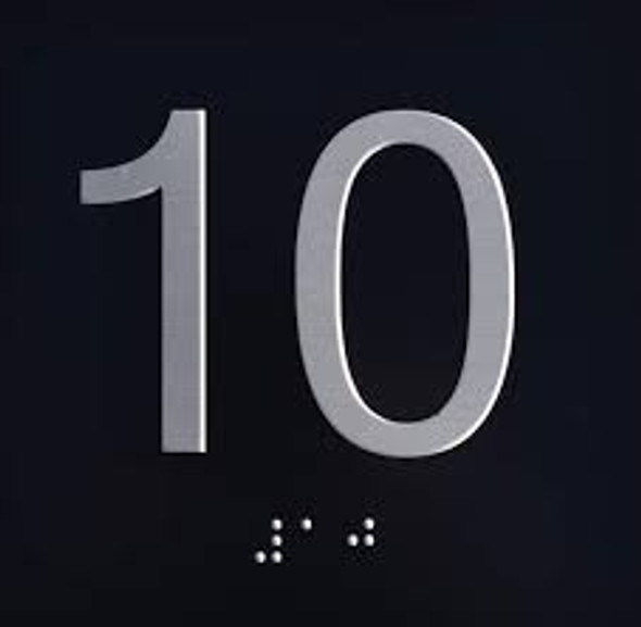 Floor 10- Elevator floor number Jamb Plate sign with braille and raised letter size 4x4 inch -The sensation line ( Black/silver )