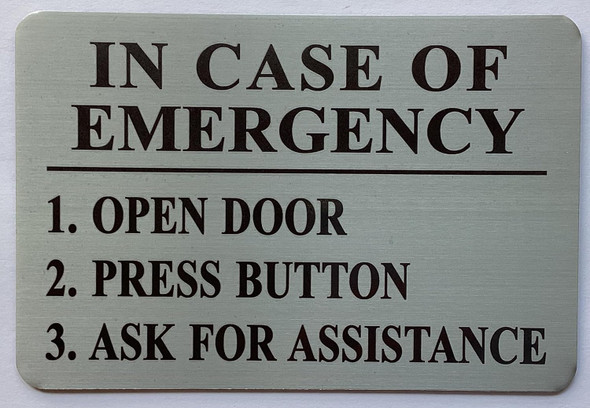 In case of emergency Elevator age Brushed Silver Aluminum Wall Mount  Rust-Free, Durable  Double-Sided Tape I Easy Installation -4x6 Inch