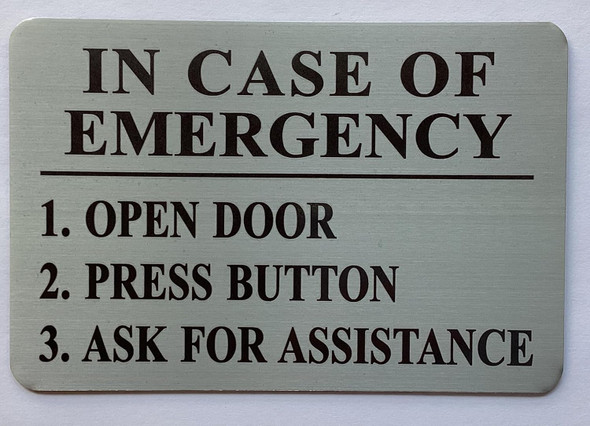 In case of emergency Elevator signage Brushed Silver Aluminum Wall Mount  Rust-Free, Durable  Double-Sided Tape I Easy Installation -4x6 Inch
