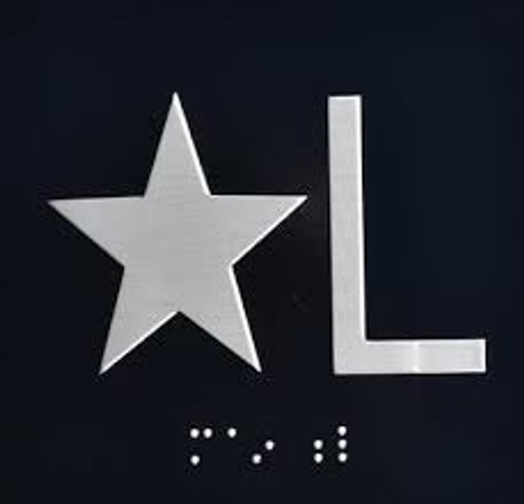 Floor Star L (Star Lobby) - Elevator floor number Jamb Plate sign with braille and raised letter size 4x4 inch -The sensation line ( Black/silver )