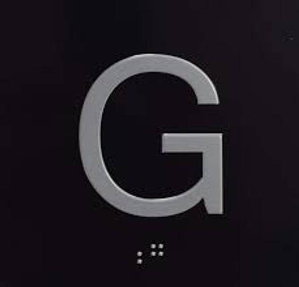Floor G (Ground) - Elevator floor number Jamb Plate sign with braille and raised letter size 4x4 inch -The sensation line ( Black/silver )