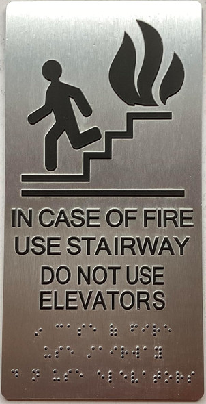 In case of fire use stairway do not use elevator  with Raised letters/Image & Grade 2 Braille - Includes Red Adhesive pad for Easy Installation - The park Ave Line