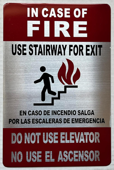 IN CASE OF FIRE USE STAIRWAY FOR EXIT  ENGLISH SPANISH