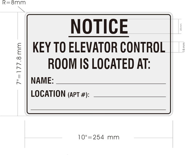 Key to the elevator contol room sign Brushed Silver Aluminum Wall Mount  Rust-Free, Durable  Double-Sided Tape I Easy Installation