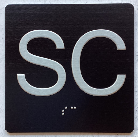 Floor SC (Sub Cellar) - Elevator floor number Jamb Plate sign with braille and raised letter size 4x4 inch -The sensation line ( Black/silver )