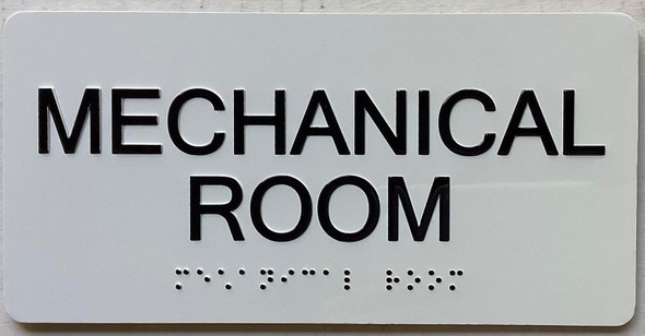 Mechanical Room sign with Raised letters/Image & Grade 2 Braille - Includes Red Adhesive pad for Easy Installation - The sensation line