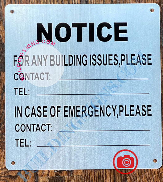 Notice For Any Building Issues Please Contact Sign