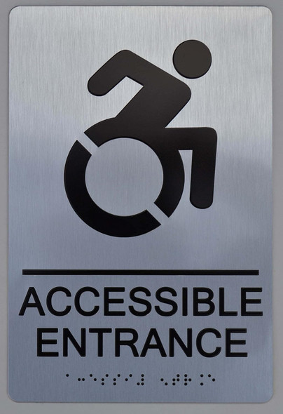 NYC Accessible Entrance Sign Braille Sign with Raised Tactile Graphics and Letters - The Sensation line