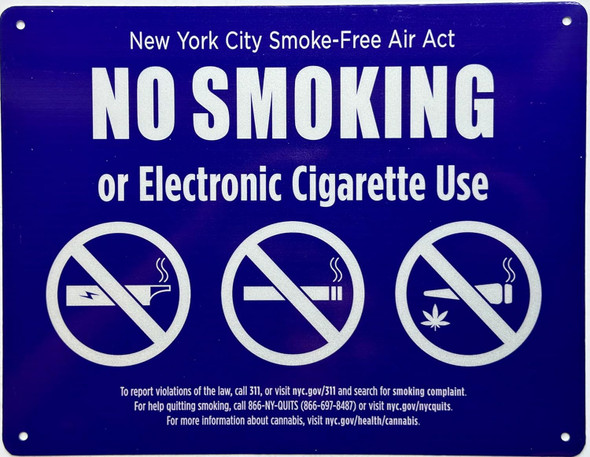 NYC NO SMOKING OR ELECTRONIC CIGARETTES SIGN FOR RESTURANTS