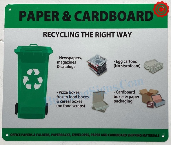 NYC RECYCLING SIGN- PAPER AND CARDBOARD SIGN