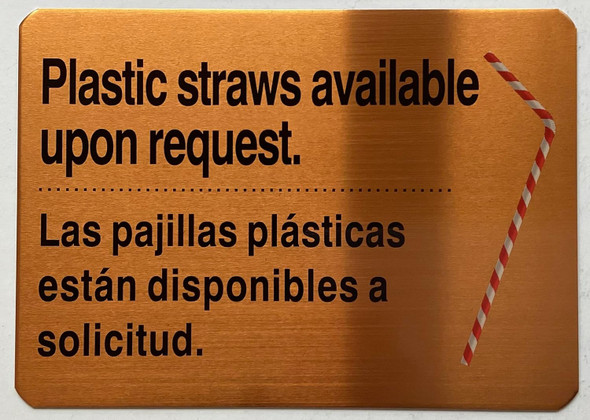 NYC RESTURANT PLASTIC STRAWS AVAILABLE UPON REQUEST SIGN - The Gold Mountain Line