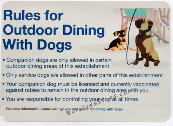NYC RESTURANT REQUIRED SIGN-RULES FOR OUTDOOR DINING WITH DOGS STICKER