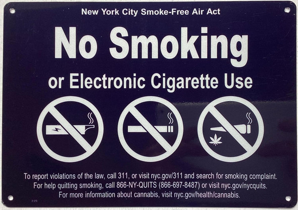 NYC smoke free air act No smoking or electronic cigarette use