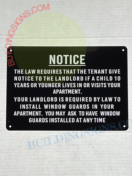 NYC Windows Guard Sign - HPD Sign