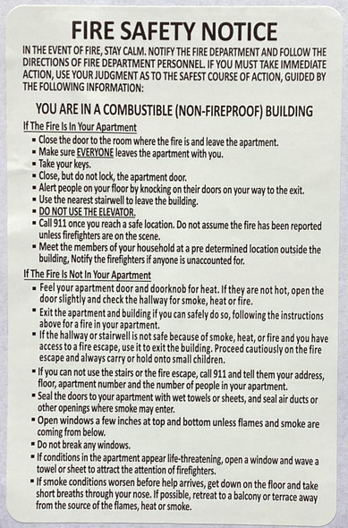 STICKER HPD NYC DOOR FIRE SAFETY NOTICE NON FIRE PROOF BUILDING- DOOR FIRE SAFETY NOTICE NON FIRE PROOF BUILDING