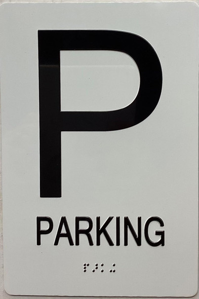 PARKING FLOOR NUMBER  with Raised letters/Image & Grade 2 Braille - Includes Red Adhesive pad for Easy Installation - The sensation line
