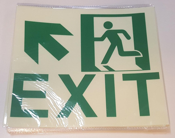 Photoluminescent "Running Man" "Exit" SIGN-UP LEFT Sticker Sign !!