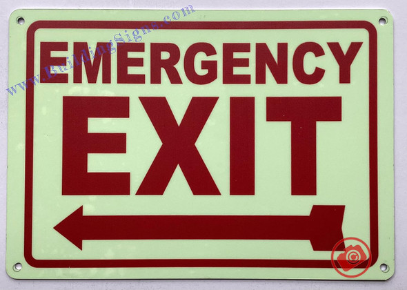 Photoluminescent EMERGENCY EXIT WITH LEFT ARROW /GLOW IN THE DARK EMERGENCY EXIT WITH LEFT ARROW