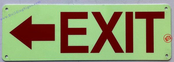 Photoluminescent EXIT LEFT ARROW SIGN/GLOW IN THE DARK EXIT LEFT ARROW SIGN