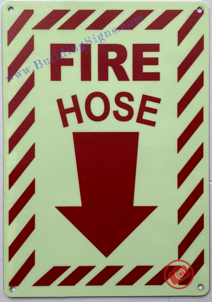 Photoluminescent Fire Hose Arrow Down SIGN/GLOW IN THE DARK Fire Hose Arrow Down SIGN