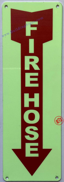 Photoluminescent FIRE HOSE ARROW DOWN SIGN/GLOW IN THE DARK FIRE HOSE ARROW DOWN SIGN