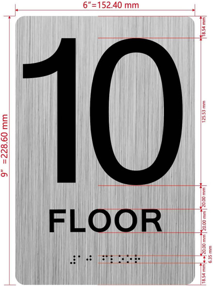 10th floor  with Raised letters/Image & Grade 2 Braille - Includes Red Adhesive pad for Easy Installation - The park Ave Line