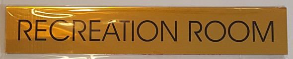 RECREATION ROOM SIGN - Gold BACKGROUND WITH SELF ADHESIVE STICKER FOR INDOOR USE