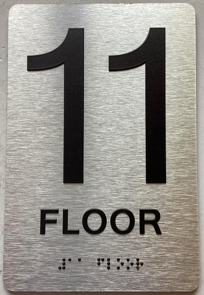 11th floor sign with Raised letters/Image & Grade 2 Braille - Includes Red Adhesive pad for Easy Installation - The park Ave Line Sign