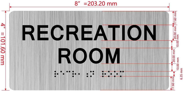 RECREATION ROOM sign with Raised letters/Image & Grade 2 Braille - Includes Red Adhesive pad for Easy Installation - The park Ave Line