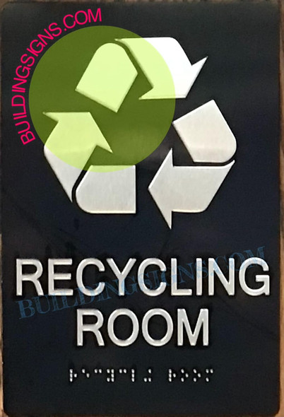 Recycling Room Sign -Braille Sign With Raised Tactile Graphics And Letters -The Sensation Line