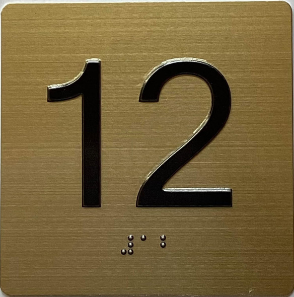 12TH FLOOR Elevator Jamb Plate sign With Braille and raised number-Elevator FLOOR 12 number sign - The sensation line Sign