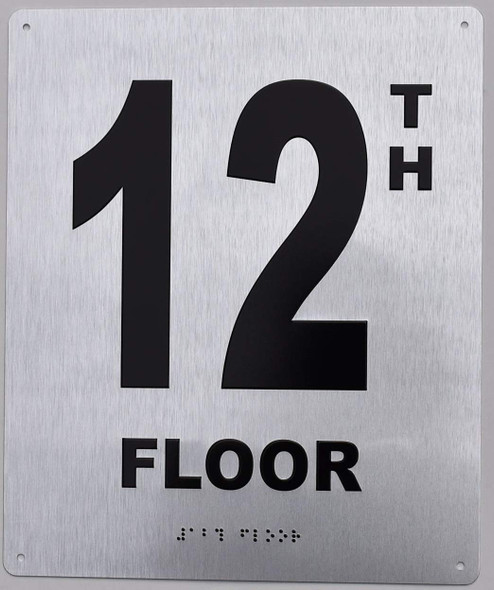 12TH Floor Sign- Floor Number Sign- Tactile Touch Braille Sign - The Sensation line Sign