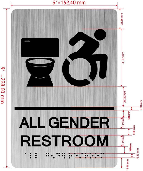 Restroom / Unisex ADA Compliant sign with Raised letters/Image & Grade 2 Braille - Includes Red Adhesive pad for Easy Installation - The park Ave Line (ALL Gender Accessible)