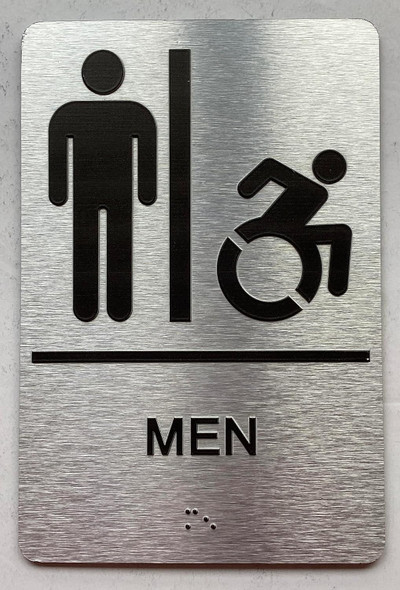 Restroom / Unisex ADA Compliant sign with Raised letters/Image & Grade 2 Braille - Includes Red Adhesive pad for Easy Installation - The park Ave Line (Men Accessible)